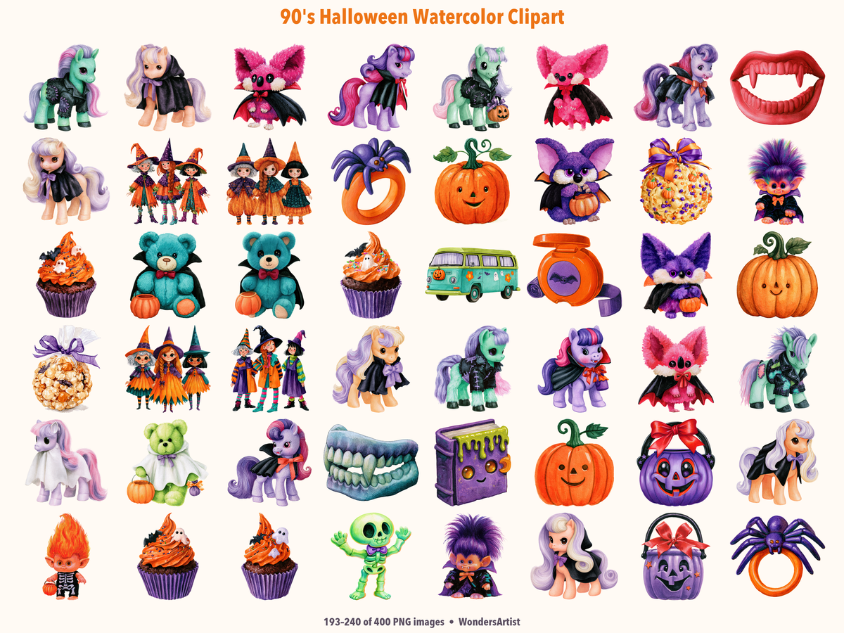 90's Halloween Watercolor Clipart — preview grid 5