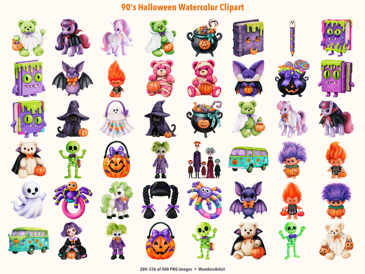 90's Halloween Watercolor Clipart — preview grid 7