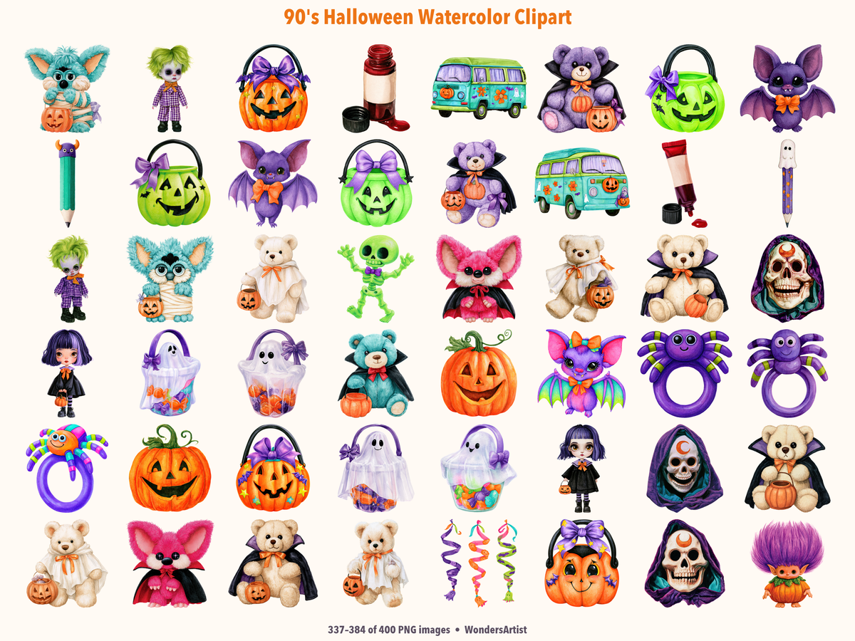 90's Halloween Watercolor Clipart — preview grid 8