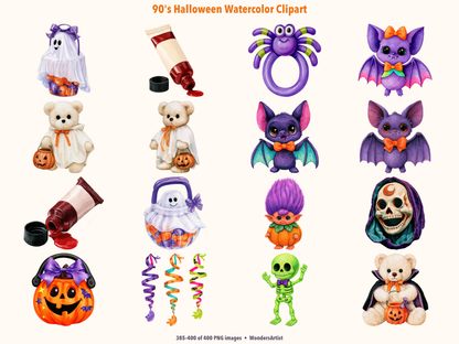 90's Halloween Watercolor Clipart — preview grid 9