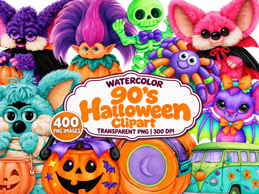 90's Halloween Watercolor Clipart — 400 PNG images