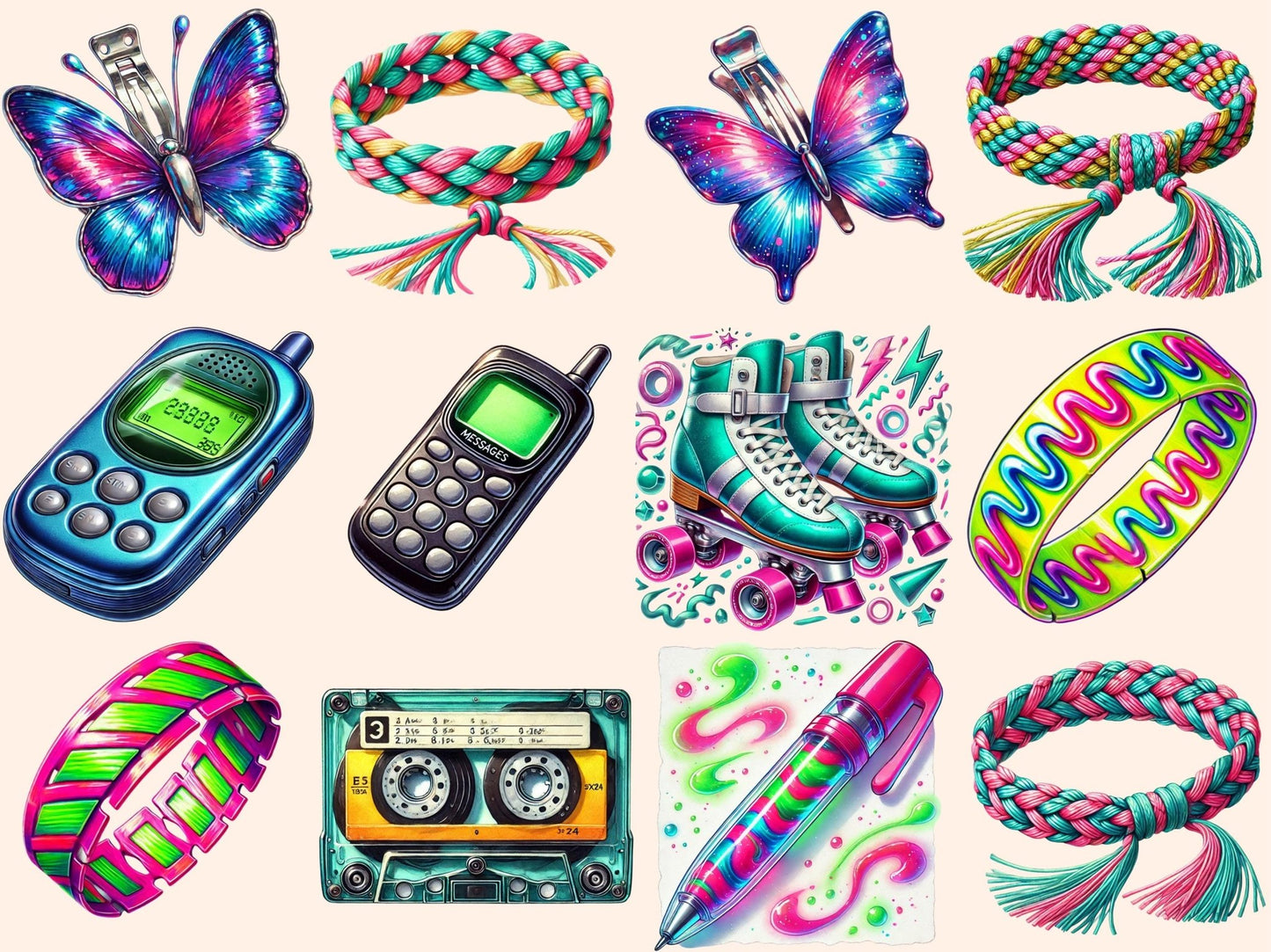 90's Items Clipart - High - Quality Instant Digital Download for Creative Projects