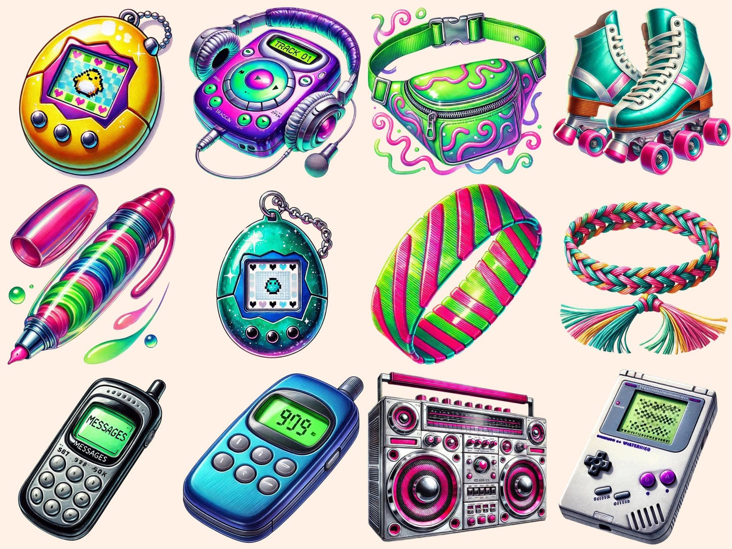 90's Items Clipart - High - Quality Instant Digital Download for Creative Projects