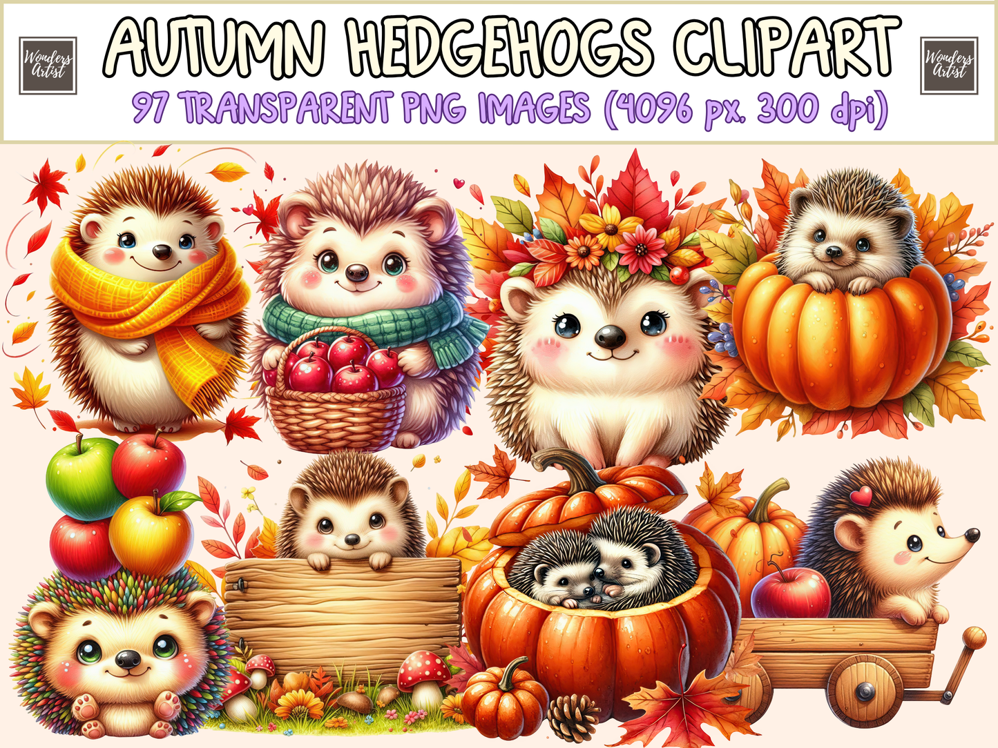 Autumn Hedgehogs Clipart