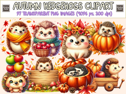 Autumn Hedgehogs Clipart