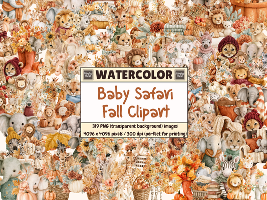 Baby Safari Fall Watercolor Clipart