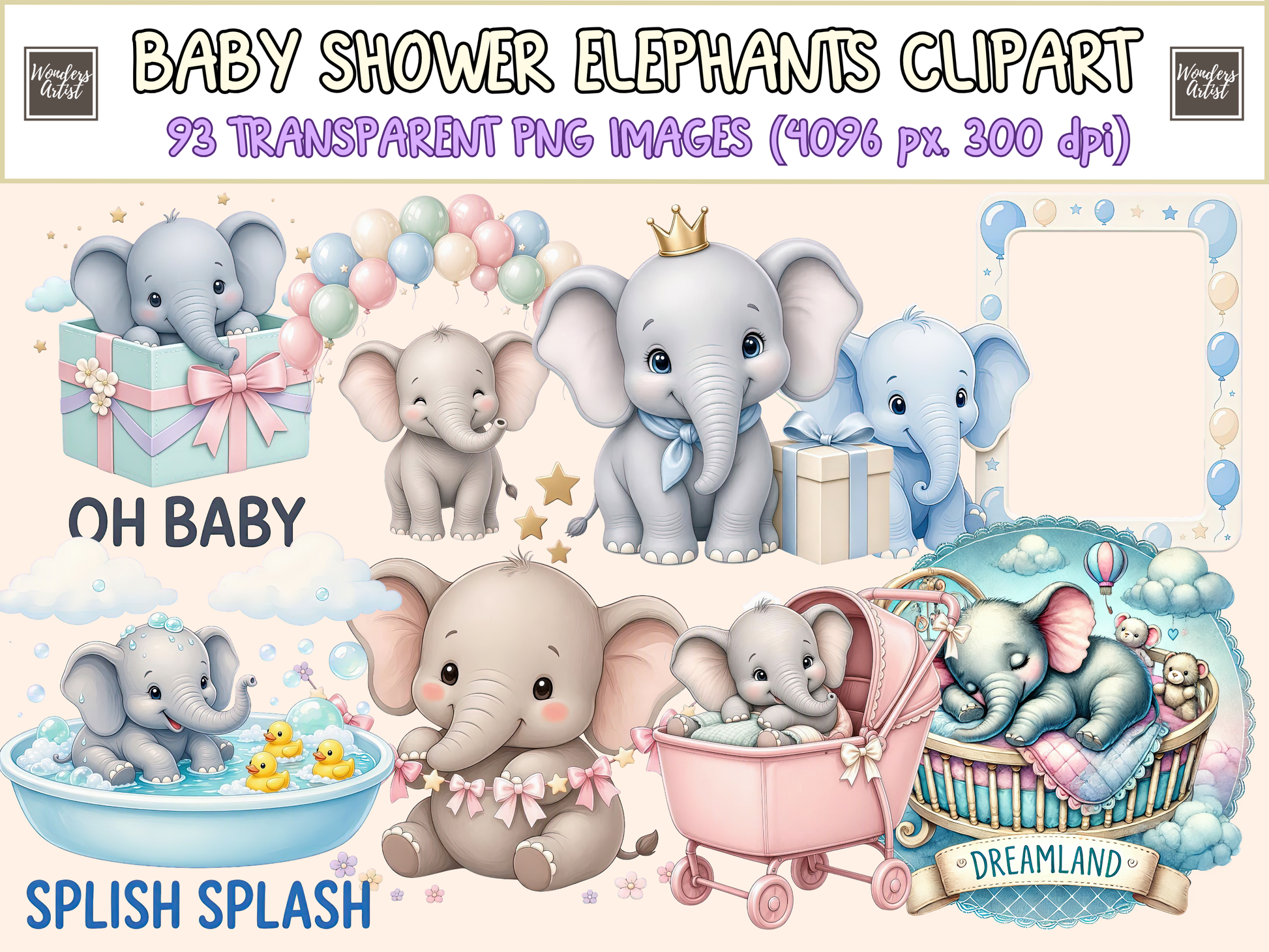 Baby Shower Elephants Clipart