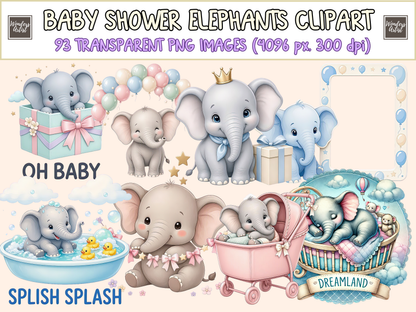 Baby Shower Elephants Clipart