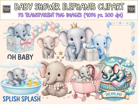 Baby Shower Elephants Clipart
