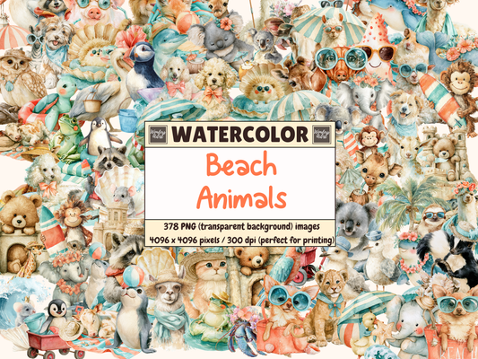 Beach Animals Watercolor Clipart