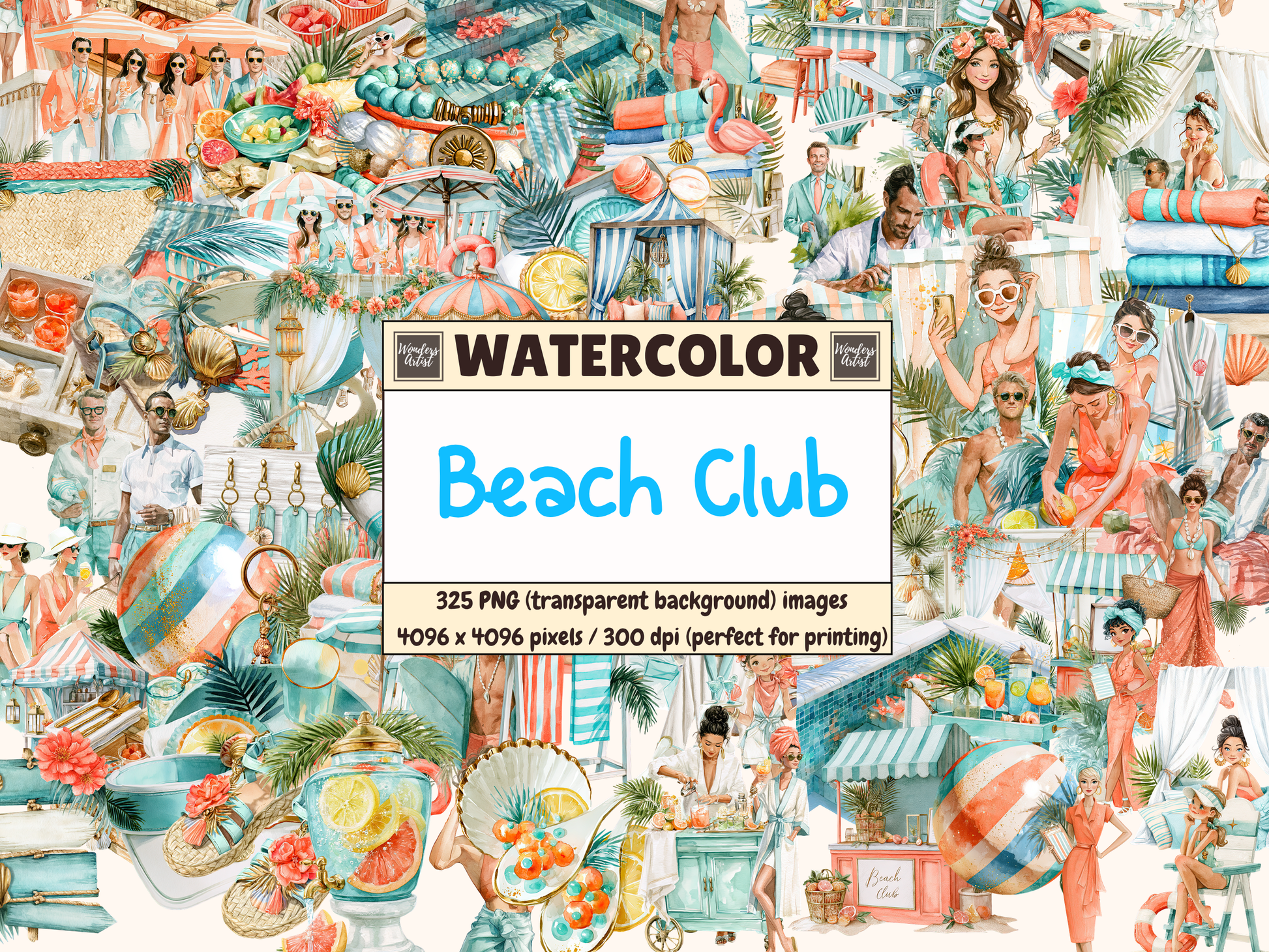 Beach Club Watercolor Clipart