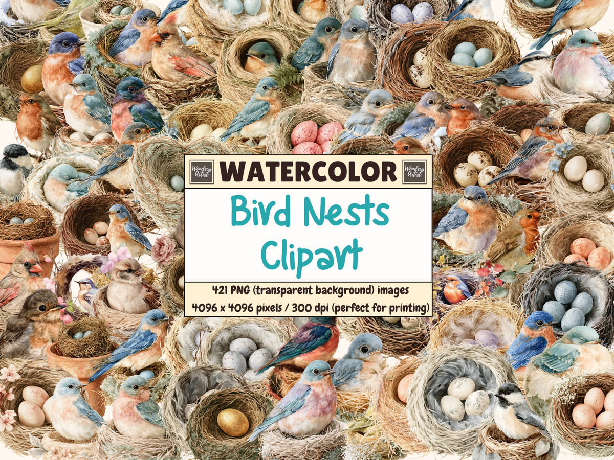 Bird Nests Watercolor Clipart