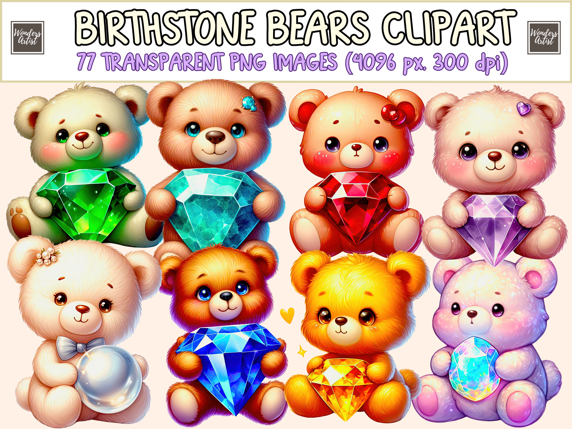 Birthstone Bears Clipart