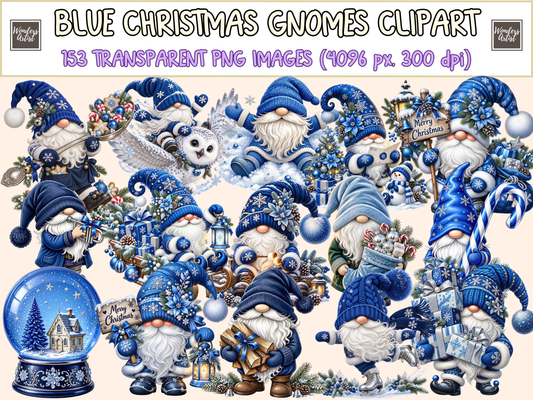 Blue Christmas Gnomes Clipart