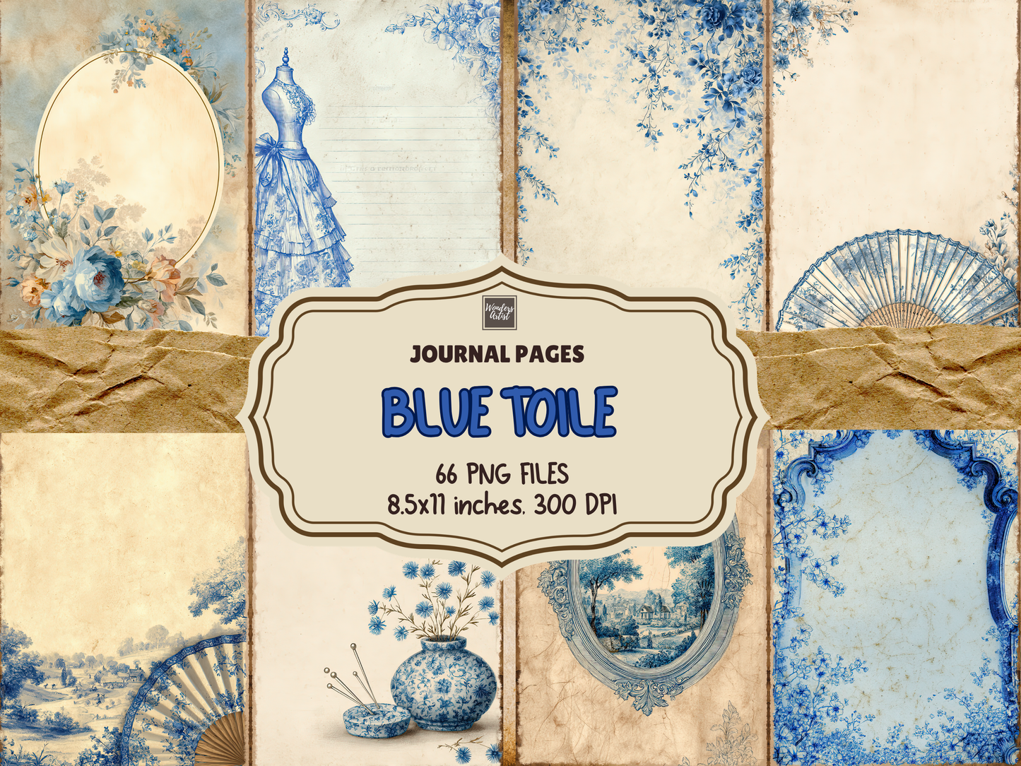 Blue Toile Journal Pages