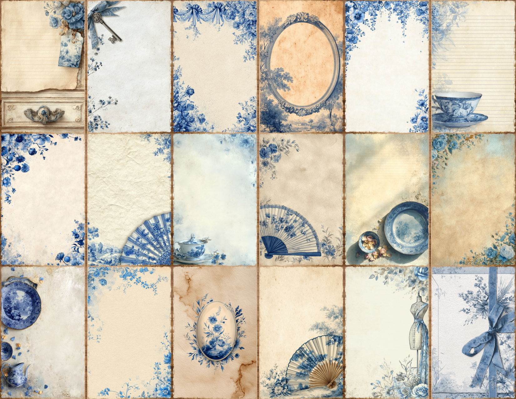 Blue Toile Journal Pages