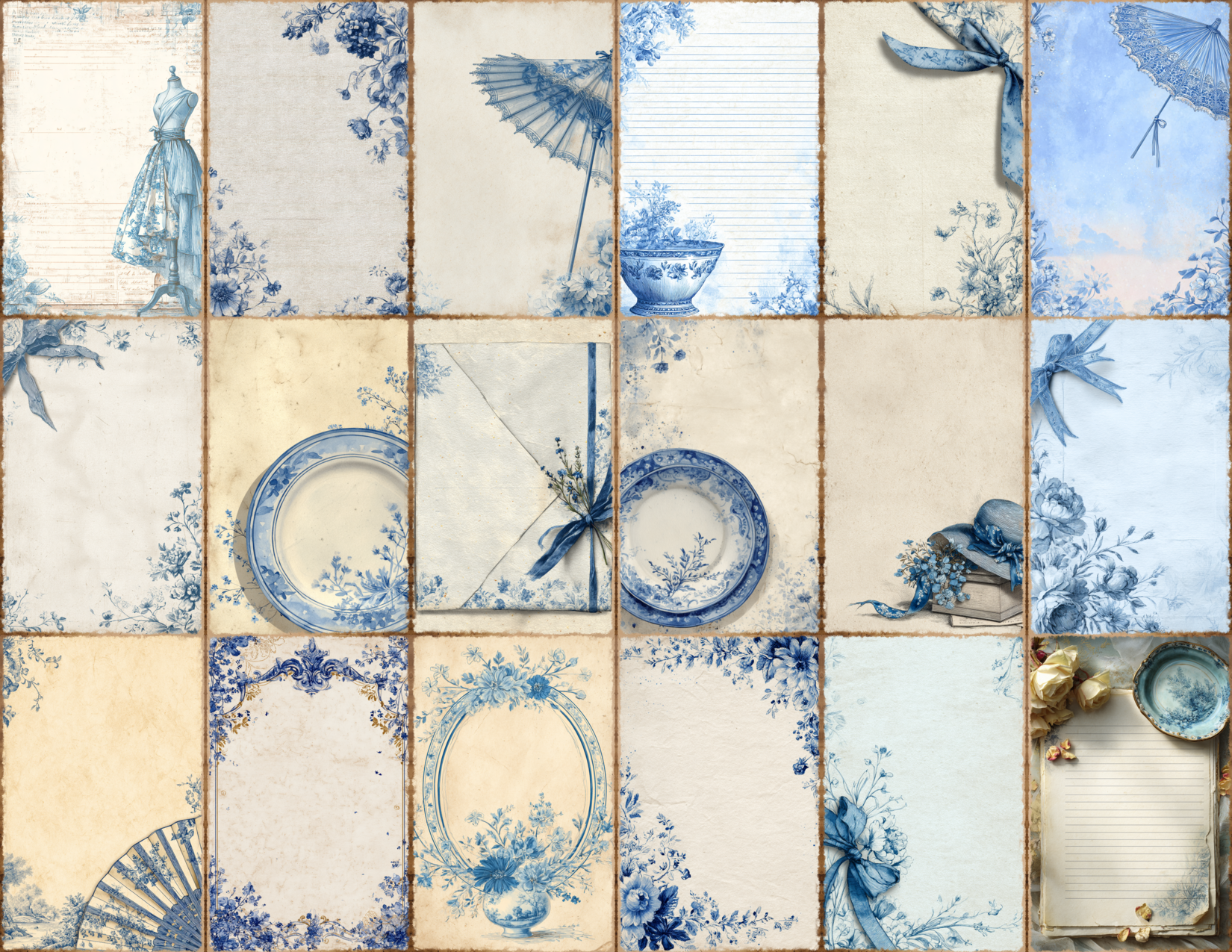 Blue Toile Journal Pages