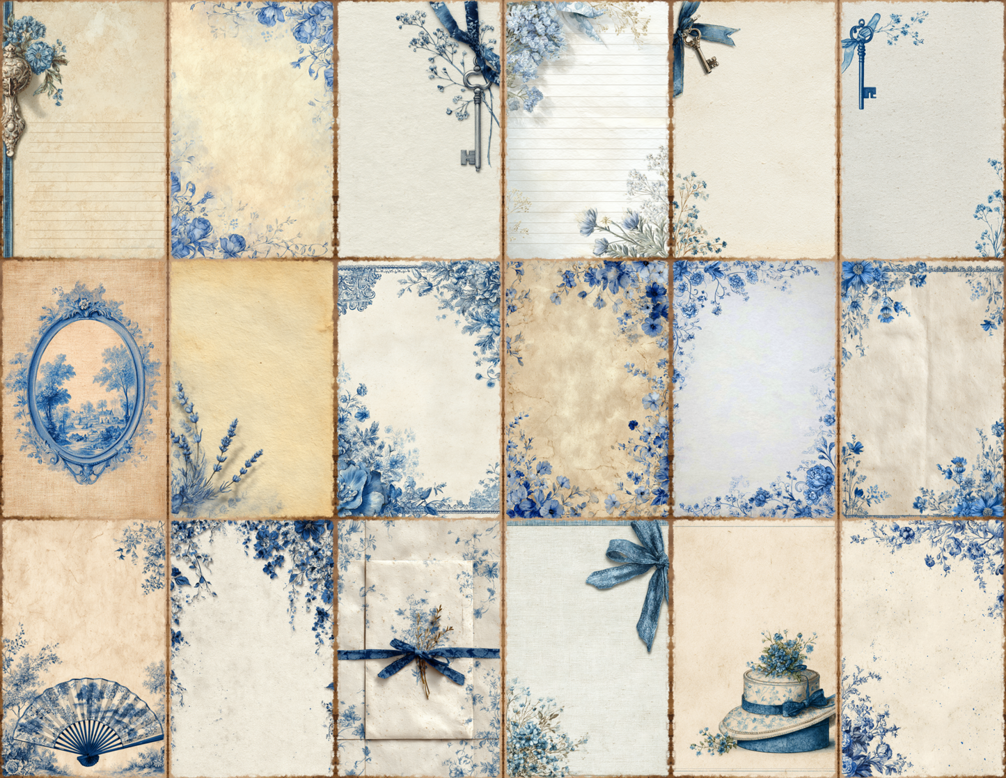 Blue Toile Journal Pages