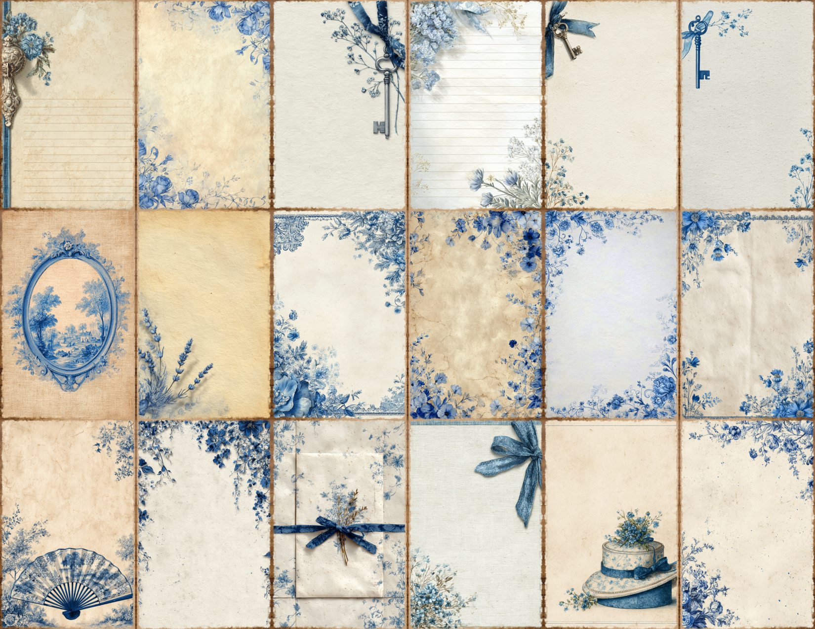 Blue Toile Journal Pages