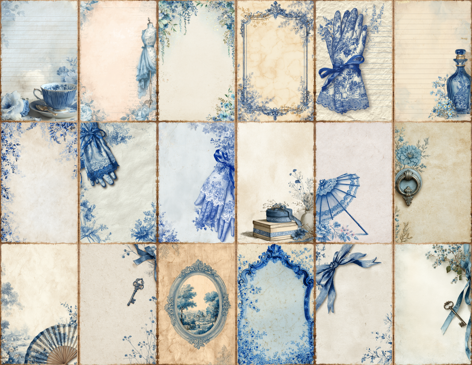 Blue Toile Journal Pages