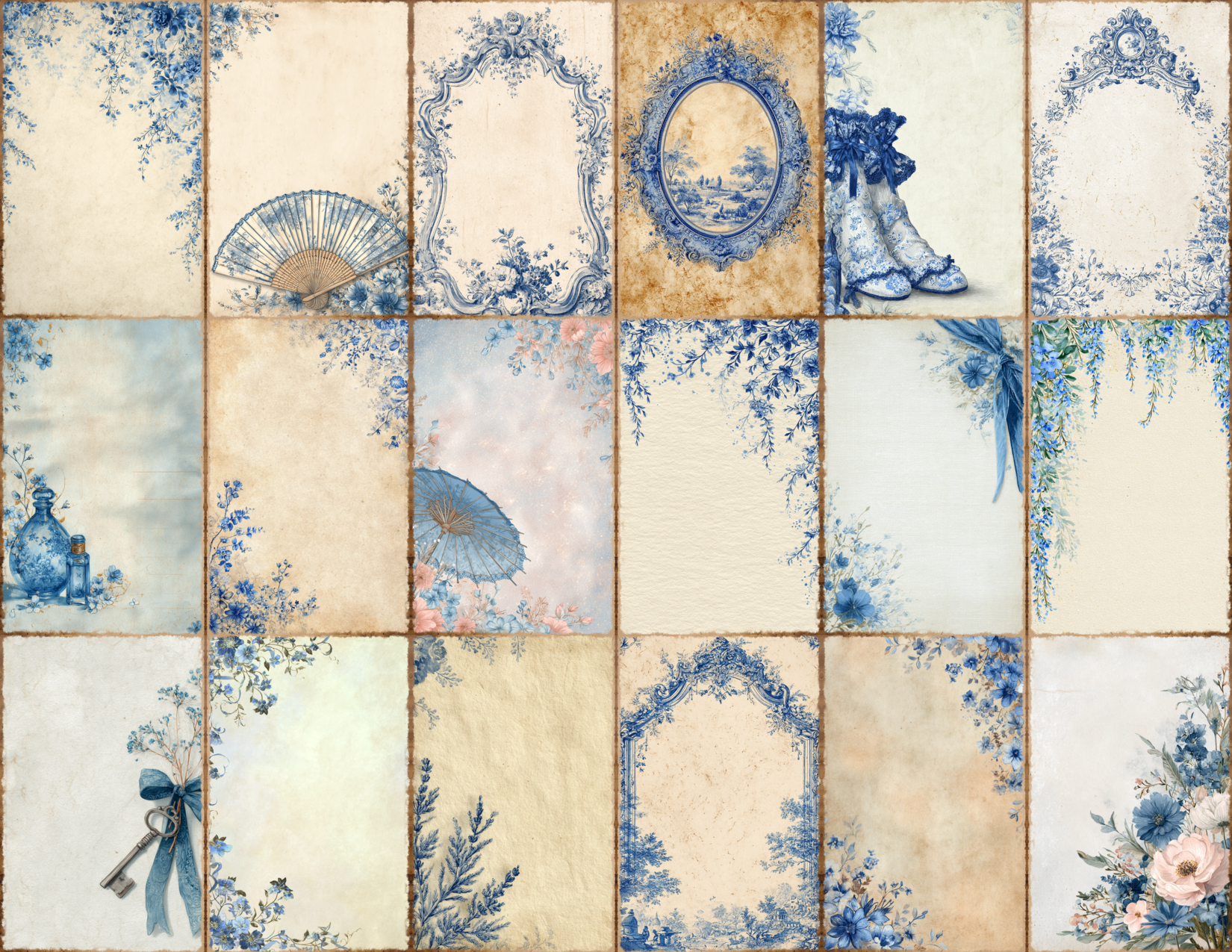 Blue Toile Journal Pages