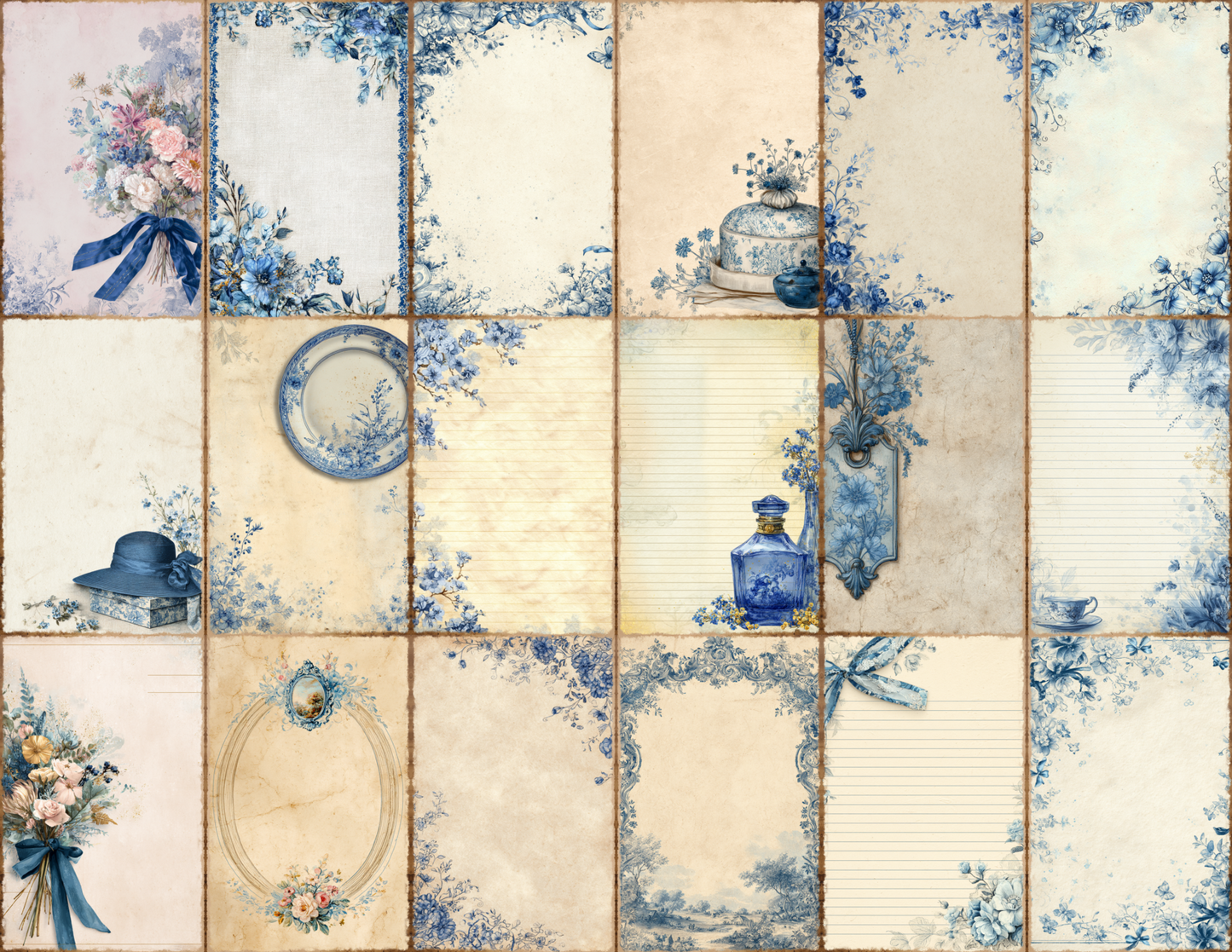 Blue Toile Journal Pages