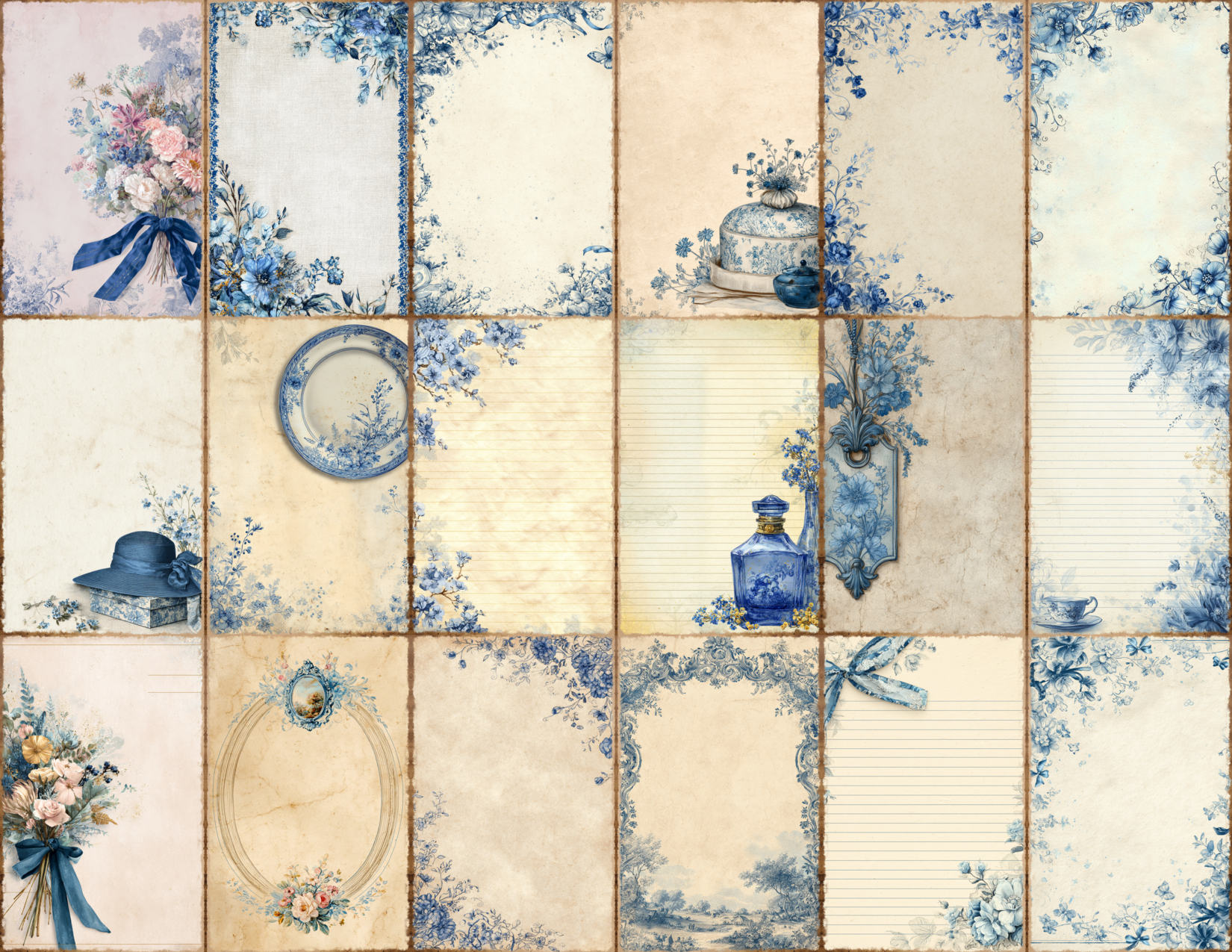 Blue Toile Journal Pages