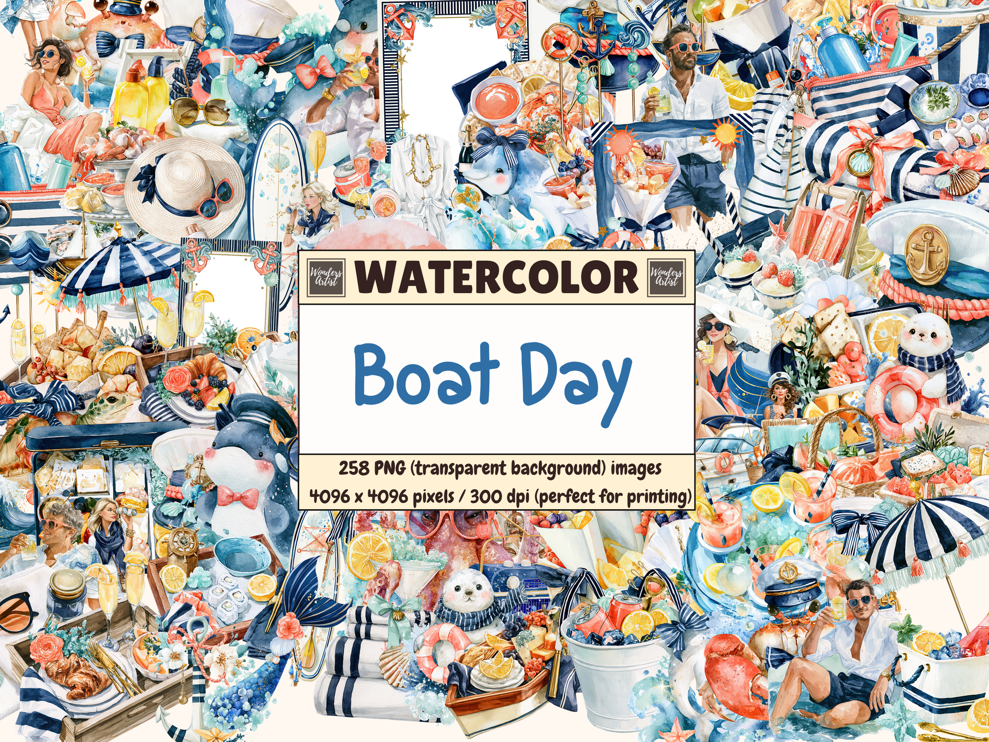 Boat Day Watercolor Clipart
