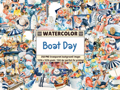 Boat Day Watercolor Clipart