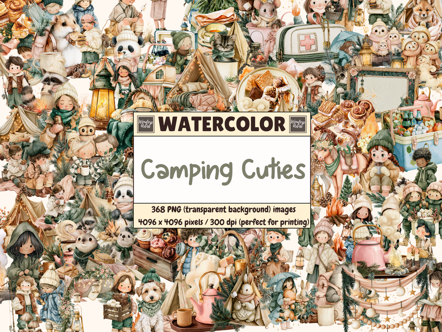 Camping Cuties Watercolor Clipart