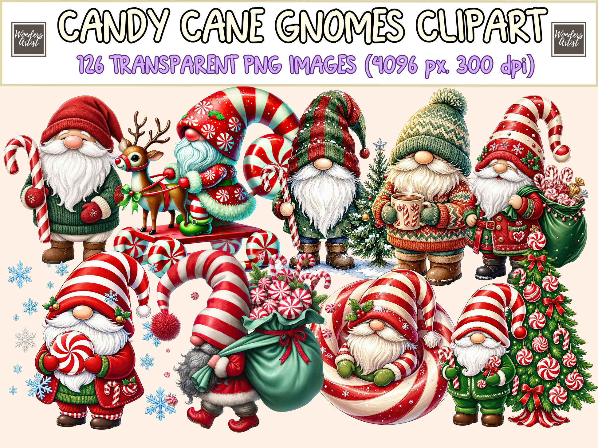 Candy Cane Gnomes Clipart