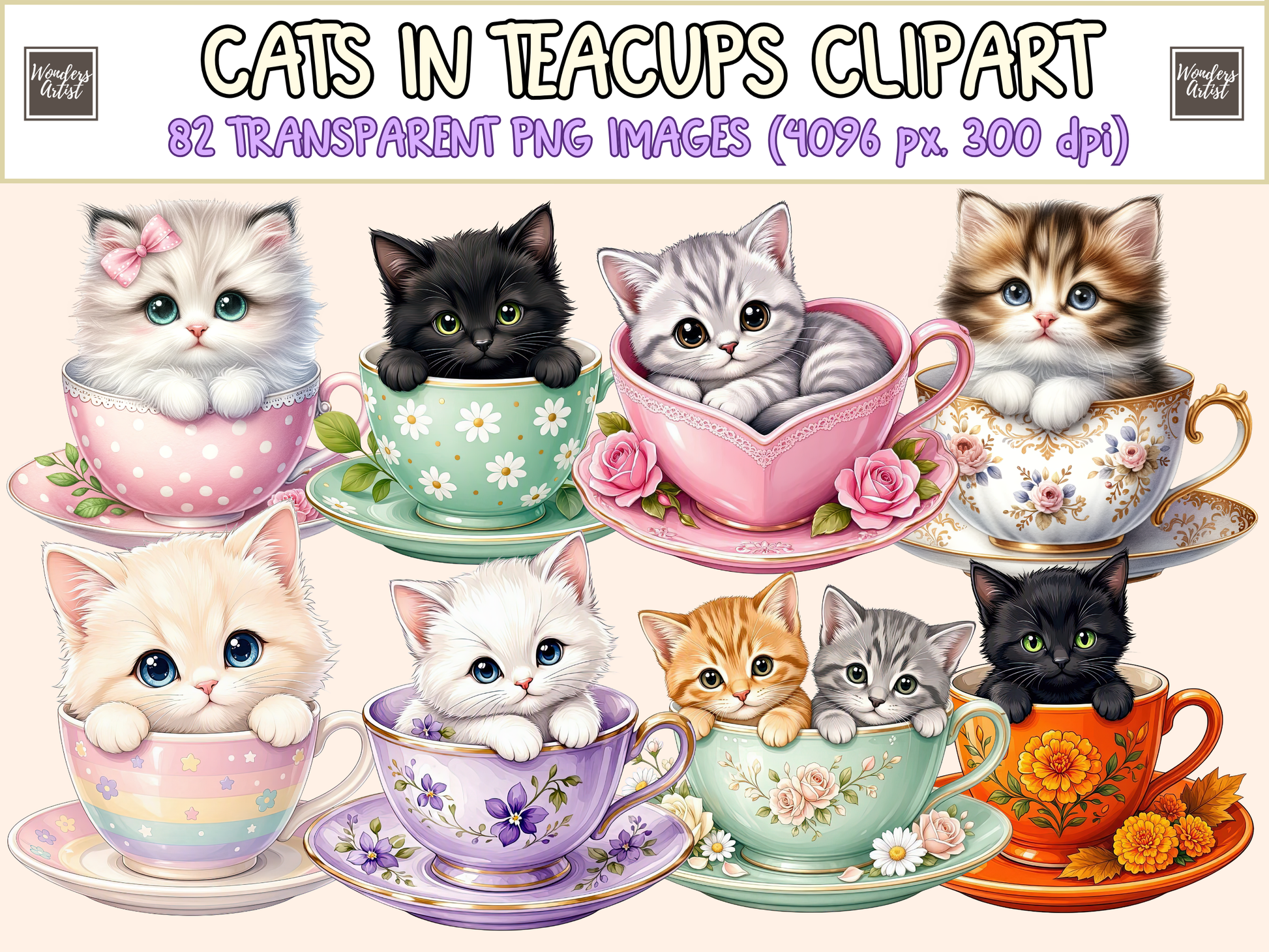 Cats in Teacups Clipart