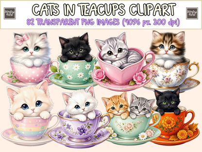 Cats in Teacups Clipart