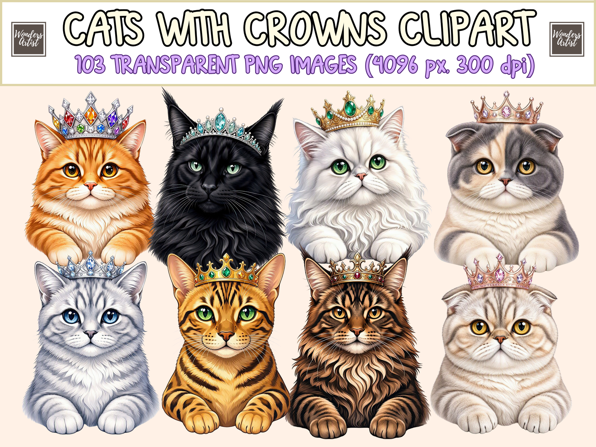 Cats with Crowns Clipart