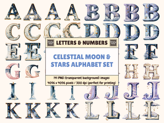 Celestial Moon & Stars Alphabet & Numbers