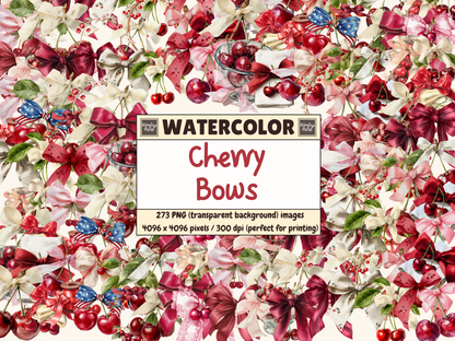 Cherry Bows Watercolor Clipart