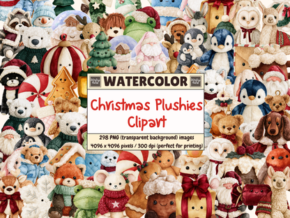 Christmas Plushies Watercolor Clipart