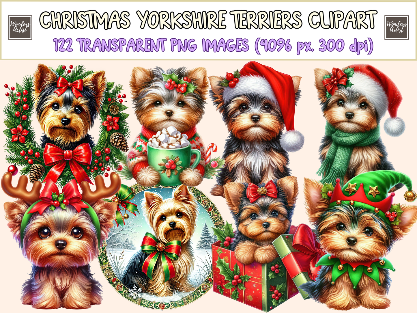 Christmas Yorkshire Terriers Clipart