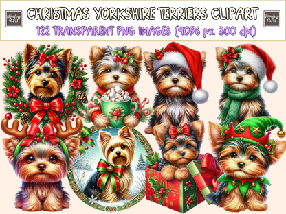 Christmas Yorkshire Terriers Clipart