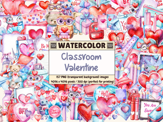 Classroom Valentine Watercolor Clipart