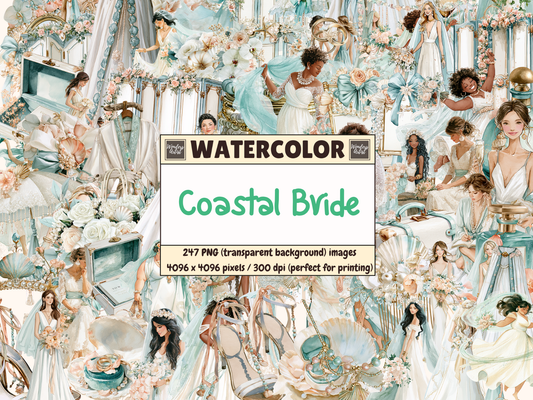 Coastal Bride Watercolor Clipart