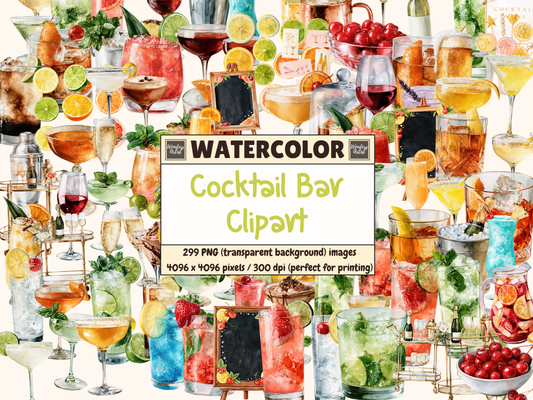 Cocktail Bar Watercolor Clipart