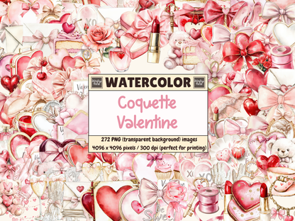 Coquette Valentine Watercolor Clipart