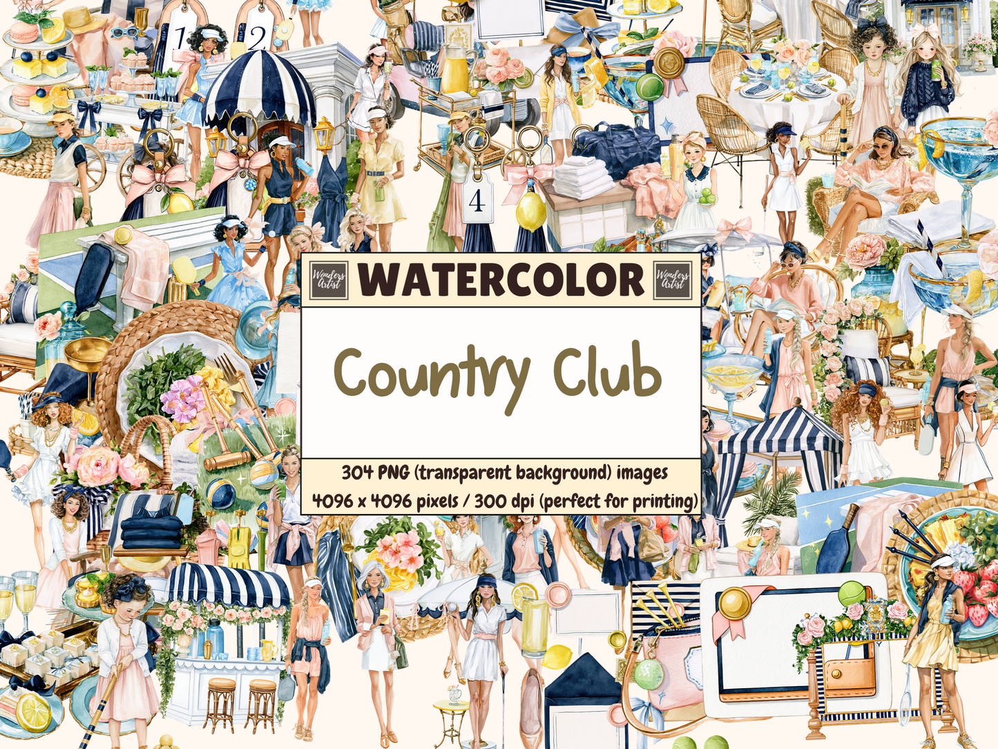 Country Club Watercolor Clipart
