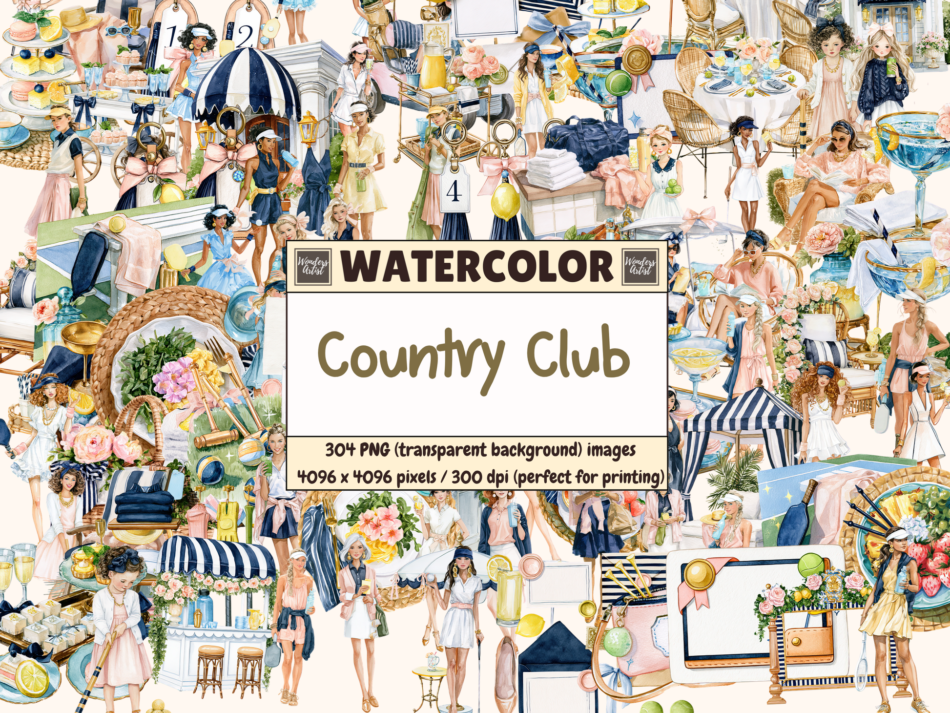 Country Club Watercolor Clipart
