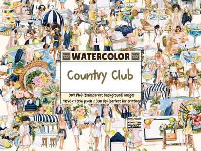 Country Club Watercolor Clipart