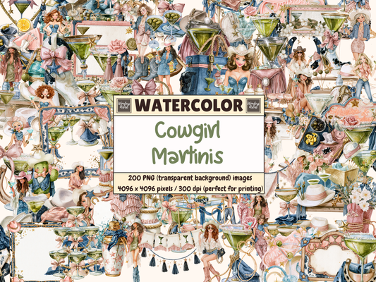Cowgirl Martinis Watercolor Clipart
