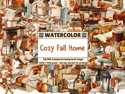 Cozy Fall Home Watercolor Clipart