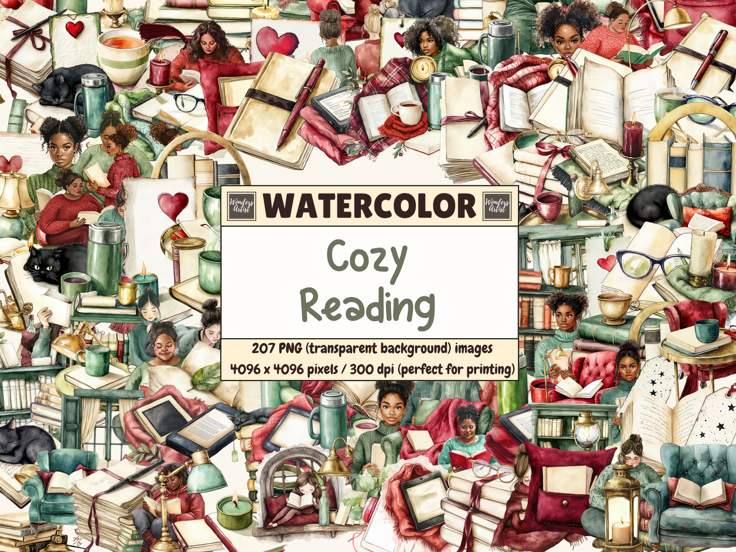 Cozy Reading Watercolor Clipart