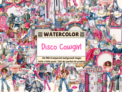 Disco Cowgirl Watercolor Clipart